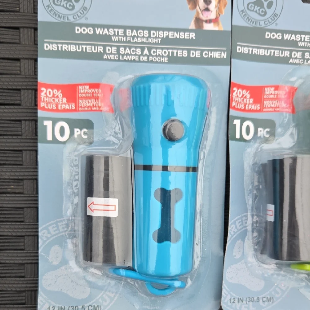 Blue and Green Dog Waste Bags Dispenser with Flashlight